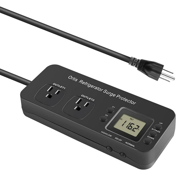 Refrirator Sur Protector, Double Outlet Electronic Sur Protector for Home Appliances with Time Delay & Real-Time Electricity Usa Monitor, Protects All Volta Abnormalities