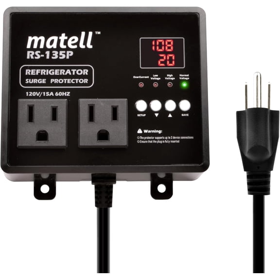 Refrirator Sur Protector, Double Outlet Volta and Current Protector for Home Appliances with Time Delay, Spike, Instant Sur All Volta Abnormalities,Protects Against Brownout