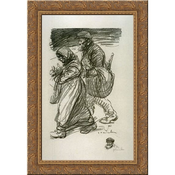 Refugees 24x18 Gold Ornate Wood Framed Canvas Art by Theophile Steinlen