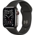 thumbnail image 1 of Restored Apple Watch Series 6 (GPS+Cellular, 40mm) - Graphite Stainless Steel Case - Black Sport Band (Refurbished), 1 of 3