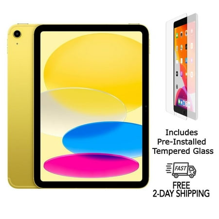 Refurbished Apple iPad 10th Gen A2757 (WiFi + Cellular Unlocked) 64GB Yellow (Grade B) w/ Pre-Installed Tempered Glass