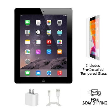 Pre-Owned Apple iPad 4 A1460 (WiFi + Cellular CDMA Unlocked) 64GB Black with Pre-Installed Tempered Glass