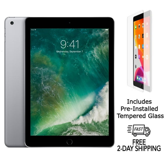Restored Apple iPad 5th Gen A1822 (WiFi) 32GB Space Gray Bundle with Pre-Installed Tempered Glass (Refurbished)