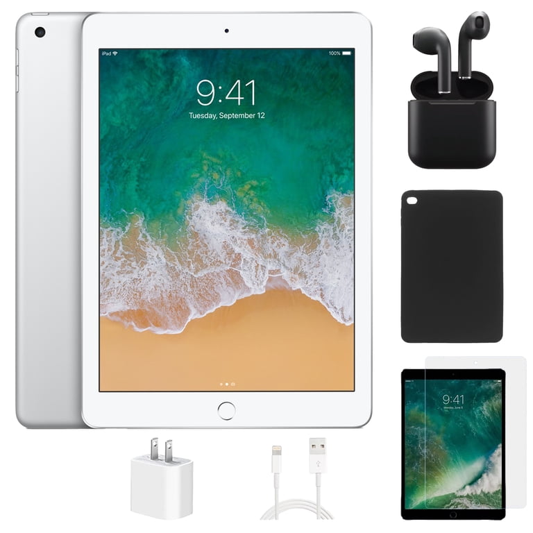 Restored Apple iPad 6th Gen (WiFi) 128GB Silver Bundle with