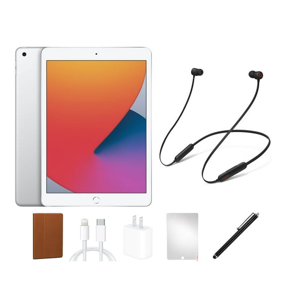 Refurbished Apple iPad 8 (8th Gen, 2020) 32GB, Silver, Wi-Fi only, Beats Bundle. BUNDLE INCLUDES: iPad Beats Flex Headphones, Case, Screen Protector, stylus pen, charging accessories.