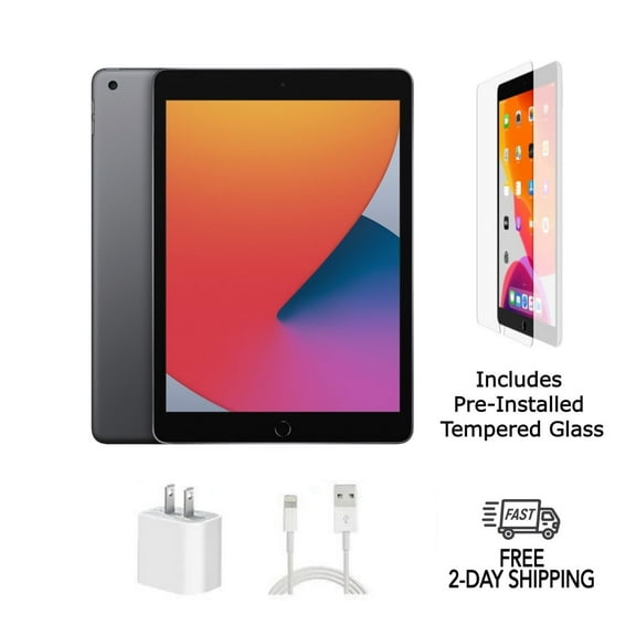 Pre-Owned Apple iPad 8th Gen A2428 (WiFi + Cellular Unlocked) 32GB Space Gray with Pre-Installed Tempered Glass