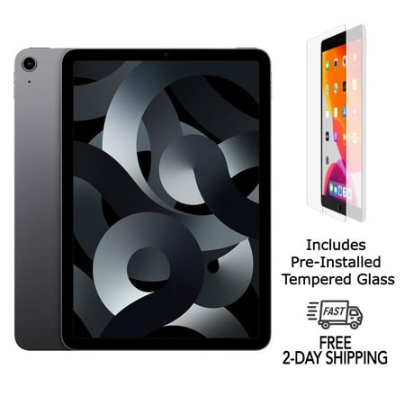 Refurbished Apple iPad Air 5 A2589 (WiFi + Cellular Unlocked) 256GB Space Gray (Grade C) w/ Pre-Installed Tempered Glass