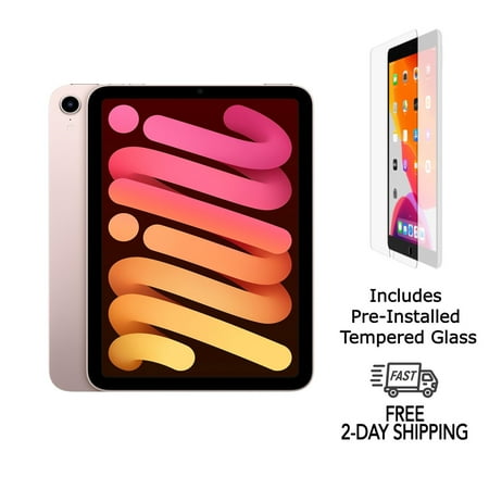Refurbished Apple iPad Mini 6 A2568 (WiFi + Cellular Unlocked) 64GB Pink (Grade A+) w/ Pre-Installed Tempered Glass