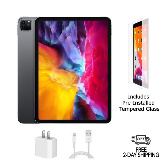 Pre-Owned Apple iPad Pro 11 (2020) A2068 (WiFi + Cellular Unlocked) 512GB Space Gray with Pre-Installed Tempered Glass