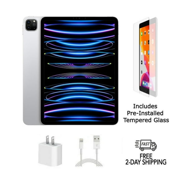 Restored Apple iPad Pro 11" (2022) A2435 128GB Silver (WiFi + Cellular Unlocked) w/ Pre-Installed Tempered Glass (Refurbished)