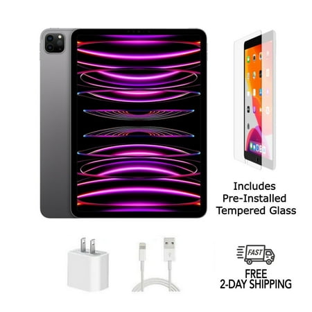 Pre-Owned Apple iPad Pro 11" (2022) A2759 512GB Space Wifi Only Gray with Pre-Installed Tempered Glass
