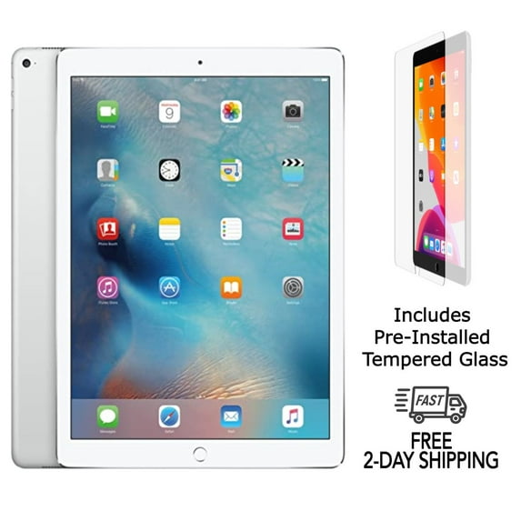 Refurbished Apple iPad Pro 12.9 (1st Gen) A1652 (WiFi + Cellular Unlocked) 128GB Silver (Grade A) w/ Pre-Installed Tempered Glass