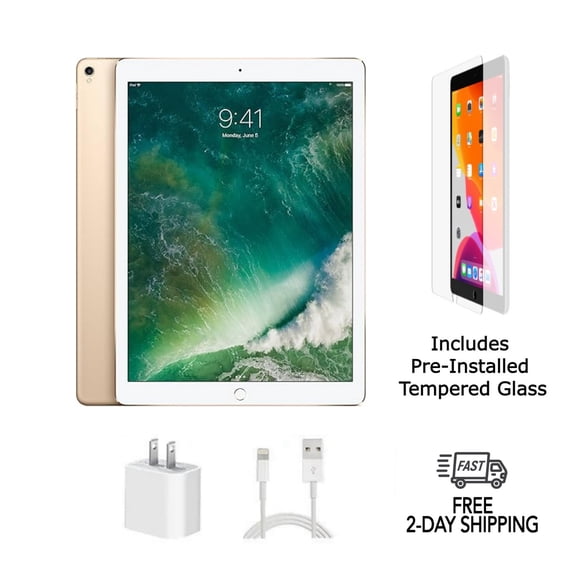 Pre-Owned Apple iPad Pro 12.9 (1st Gen) A1652 (WiFi   Cellular Unlocked) 256GB Gold with Pre-Installed Tempered Glass