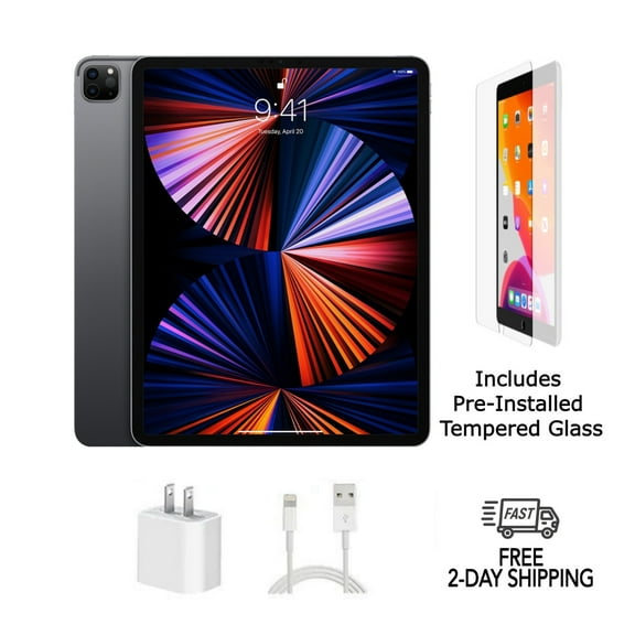Pre-Owned Apple iPad Pro 12.9" (5th Gen) A2379 (WiFi Cellular Unlocked) 128GB Space Gray with Pre-Installed Tempered Glass