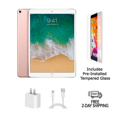 Restored Apple iPad Pro 9.7 (1st Gen) A1674 (WiFi + Cellular Unlocked) 128GB Rose Gold Bundle with Pre-Installed Tempered Glass (Refurbished)