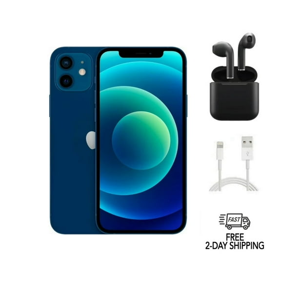 Pre-Owned Apple iPhone 12 Mini (Unlocked) 128GB Blue (A2176) Bundle with Wireless Earbuds
