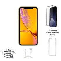 Restored Apple iPhone XR Unlocked 128GB Yellow (A1984) Bundle, Clear Case, Tempered Glass Screen Protector (Refurbished)