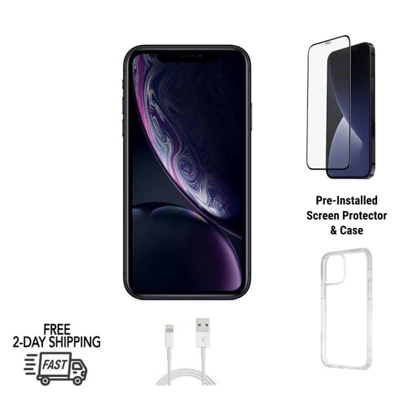 Restored Apple iPhone XR Unlocked 256GB Black (A1984) Bundle, Clear Case, Tempered Glass Screen Protector (Refurbished)