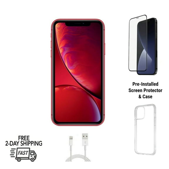 Restored Apple iPhone XR Unlocked 64GB Red (A1984) Bundle, Clear Case, Tempered Glass Screen Protector (Refurbished)