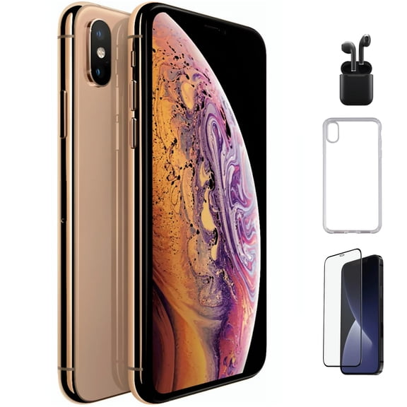 Restored Apple iPhone XS Max Unlocked 64GB Gold Bundle, Wireless Earbud, Case, Screen Protector (Refurbished)
