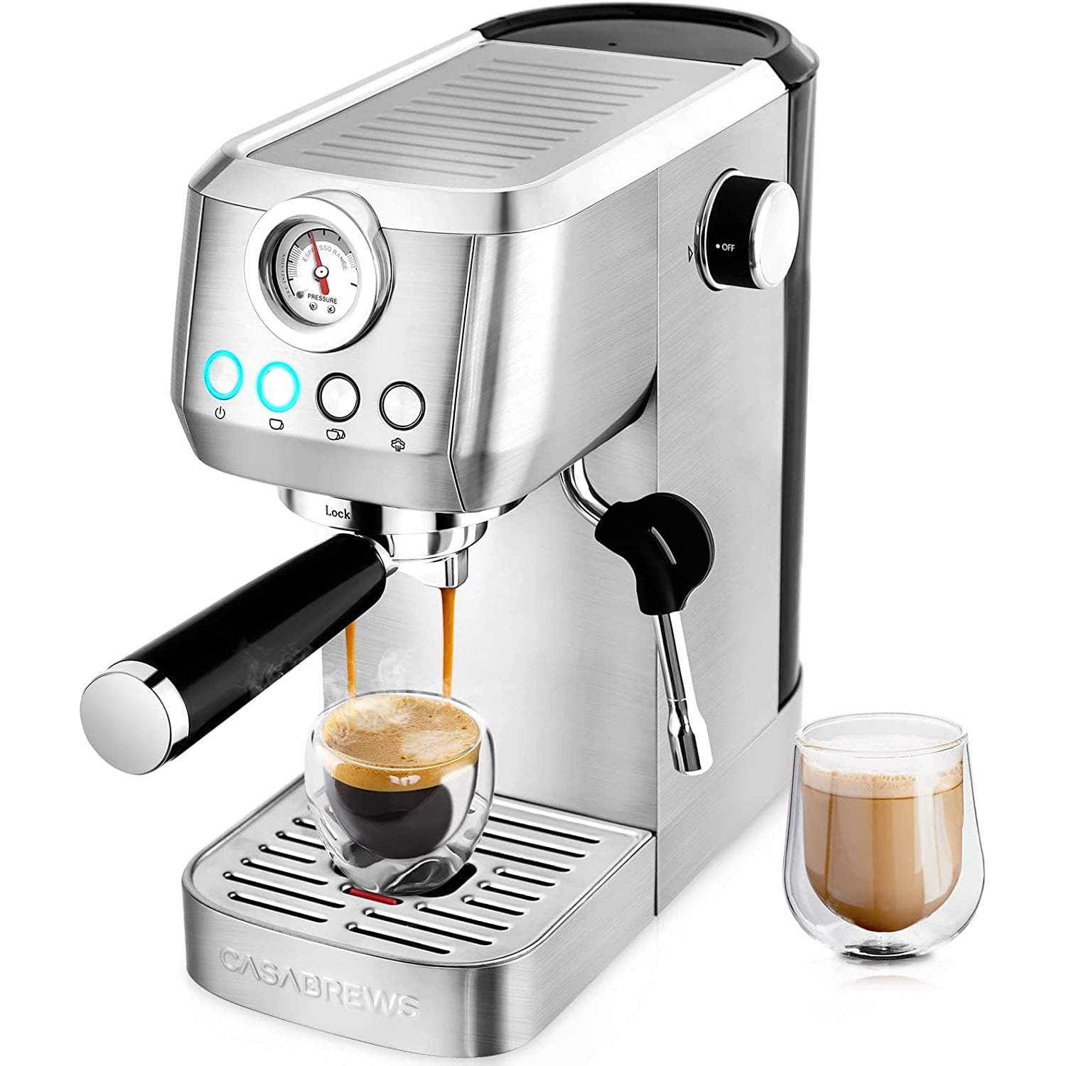 Casabrews CM3700Gense Espresso Machine w/ Milk Frother Steam Wand, Brush  Silver