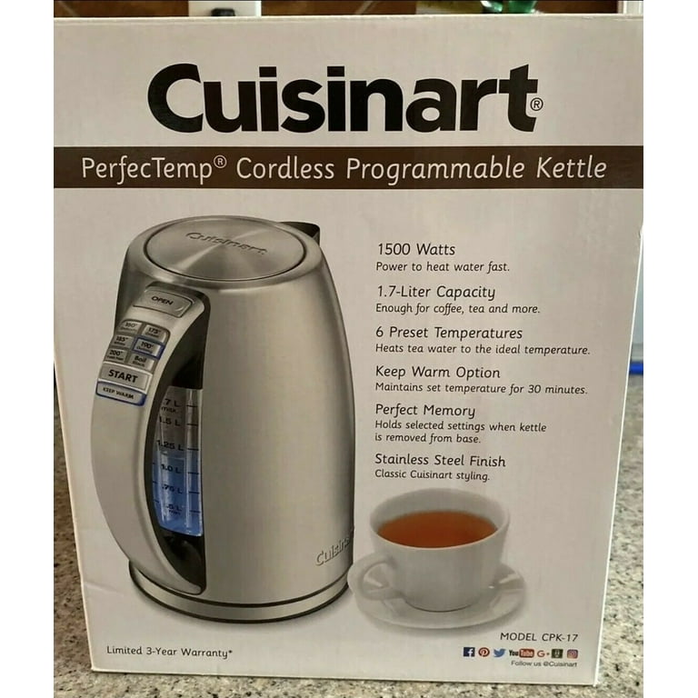 Refurbished Cuisinart CPK-17 PerfecTemp 1.7 Liter Stainless Steel Cordless Electric  kettle, Silver 