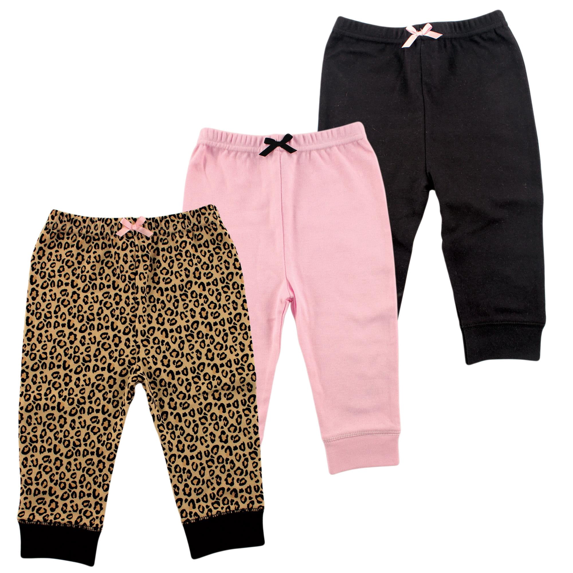 Luvable Friends Basics Infant Baby Everyday Cotton Pants 3-Pack, Wild Cat Print, 9-12 Months