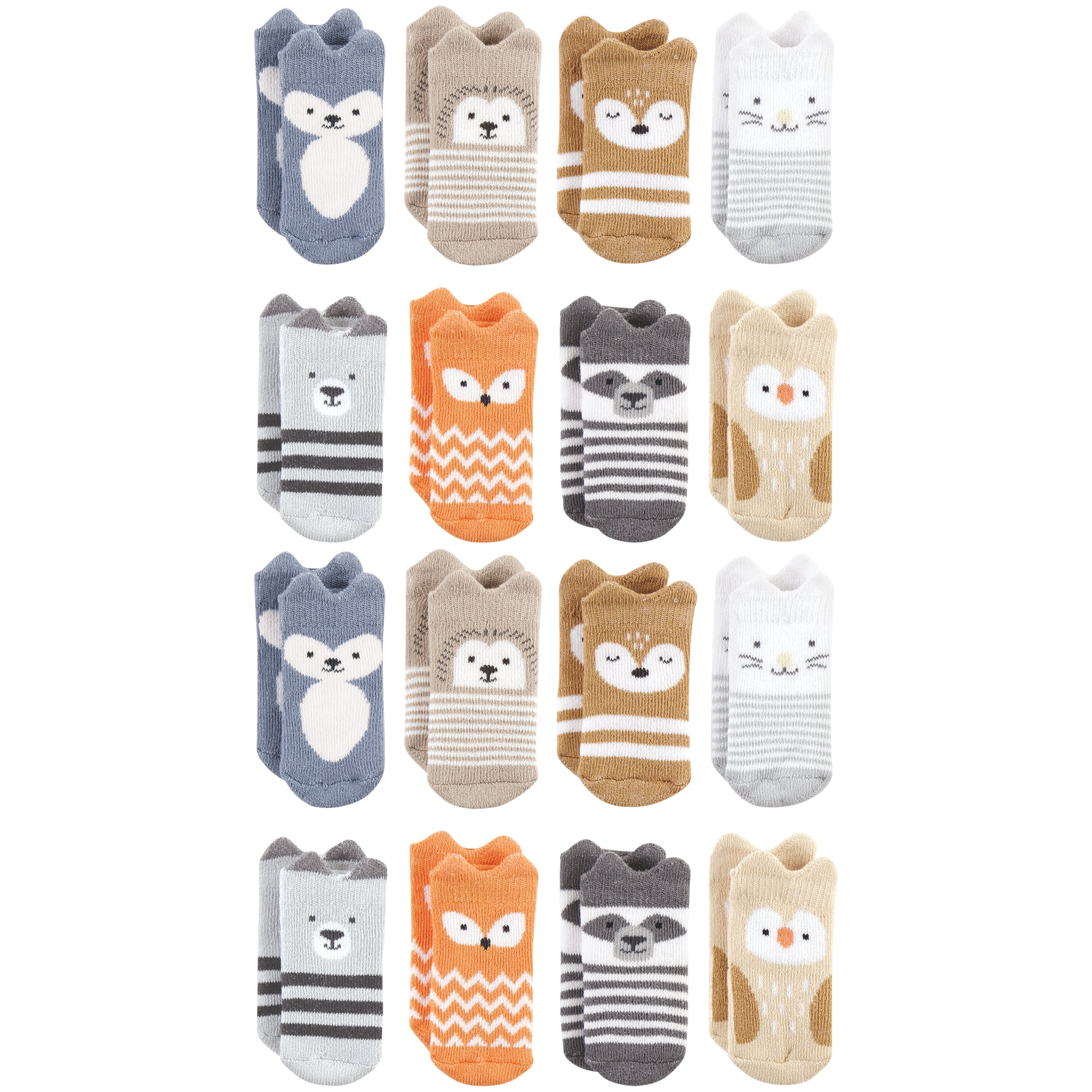 Hudson Baby Cotton Rich Baby Terry Socks 16-Pack, Multicolor Boy Woodland, 0-6 Months