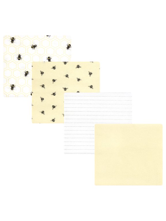 Hudson Baby Cotton Poly Flannel Receiving Blankets 4pk, Golden Bees, One Size