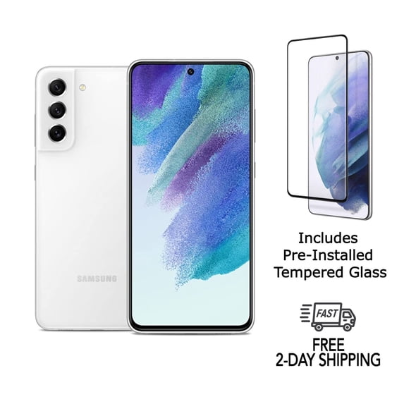 Refurbished Samsung Galaxy S21 FE 5G G990U (Fully Unlocked) 256GB White with Screen Protector