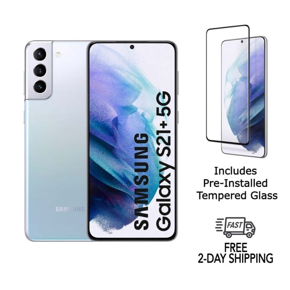 Restored Samsung Galaxy S21 Plus 5G G996U (Fully Unlocked) 128GB Phantom Silver with Screen Protector (Refurbished)