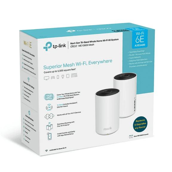 Restored TP-Link Deco WE10800(2-pack) Wi-Fi 6E Whole Home Mesh Routers, 6 Ghz Band, Coverage up to 5,500 Sq. ft. (2-Pack) (Refurbished)