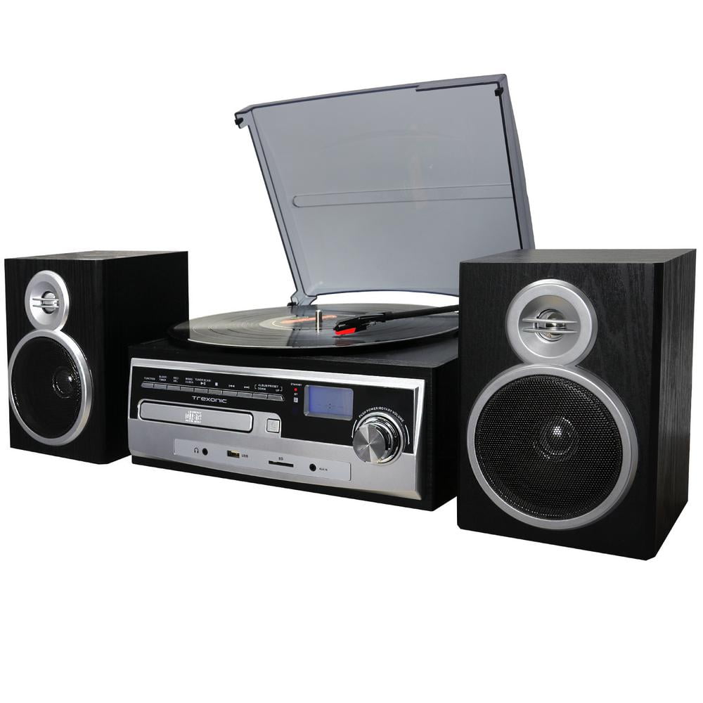 Trexonic Black 3-Speed Turntable with Bluetooth and USB Recording