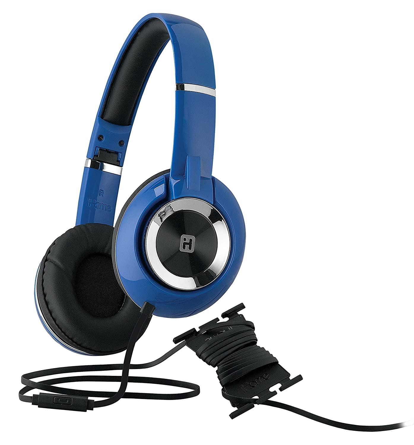 Restored iHome Foldable In-Line Remote Padded Ear and Headband Headphones Blue IB46LBC (Refurbished)
