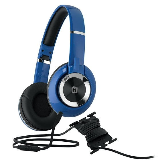 Restored iHome Foldable In-Line Remote Padded Ear and Headband Headphones Blue IB46LBC (Refurbished)