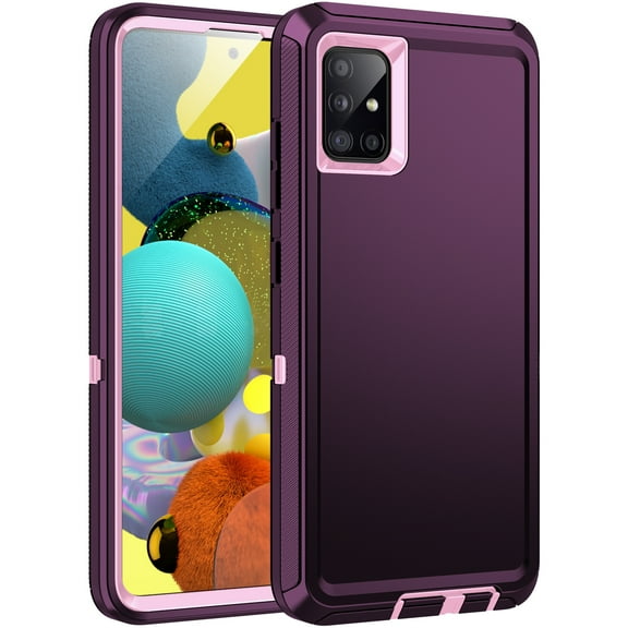 RegSun for Galaxy A51 5G/4G Case,Shockproof 3-Layer Full Body Protection [Without Screen Protector] Rugged Heavy Duty High Impact Hard Cover Case for Samsung Galaxy A51,Purple/Pink