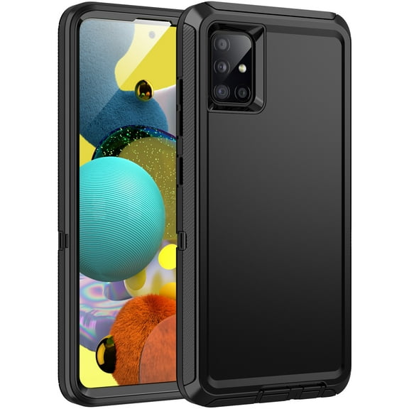 RegSun for Galaxy A51 5G/4G Case,Shockproof 3-Layer Full Body Protection [Without Screen Protector] Rugged Heavy Duty High Impact Hard Cover Case for Samsung Galaxy A51,Black