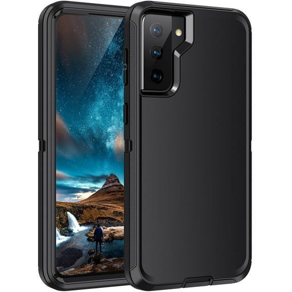 RegSun for Galaxy S21 5G Case,Shockproof 3-Layer Full Body Protection [Without Screen Protector] Rugged Heavy Duty High Impact Hard Cover Case for Samsung Galaxy S21 5G 6.2"，Black
