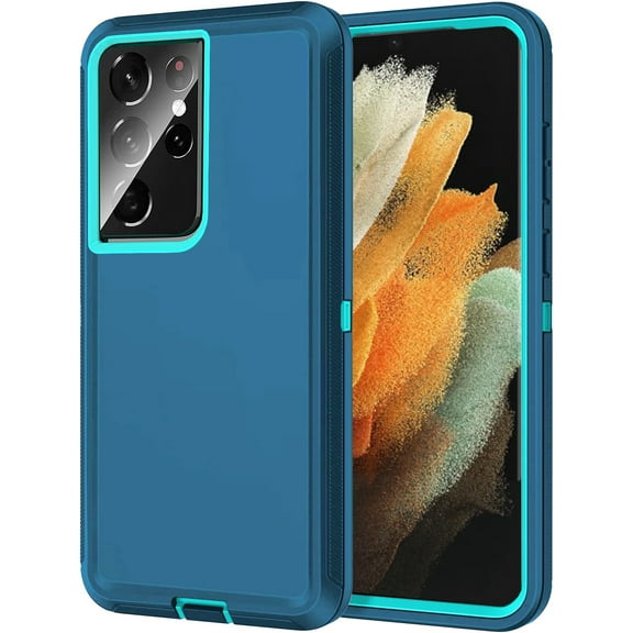 RegSun for Galaxy S21 Ultra Case,Shockproof 3-Layer Full Body Protection [Without Screen Protector] Rugged Heavy Duty High Impact Hard Cover Case for Samsung Galaxy S21 Ultra,Turquoise