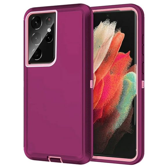 RegSun for Galaxy S21 Ultra Case,Shockproof 3-Layer Full Body Protection [Without Screen Protector] Rugged Heavy Duty High Impact Hard Cover Case for Samsung Galaxy S21 Ultra,Purple/Pink