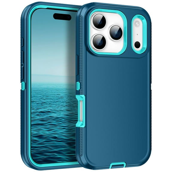 RegSun for iPhone 17 Pro Case,Shockproof 3-Layer Full Body Protection  Rugged Heavy Duty High Impact Hard Cover Case for iPhone 17 Pro, Turquoise
