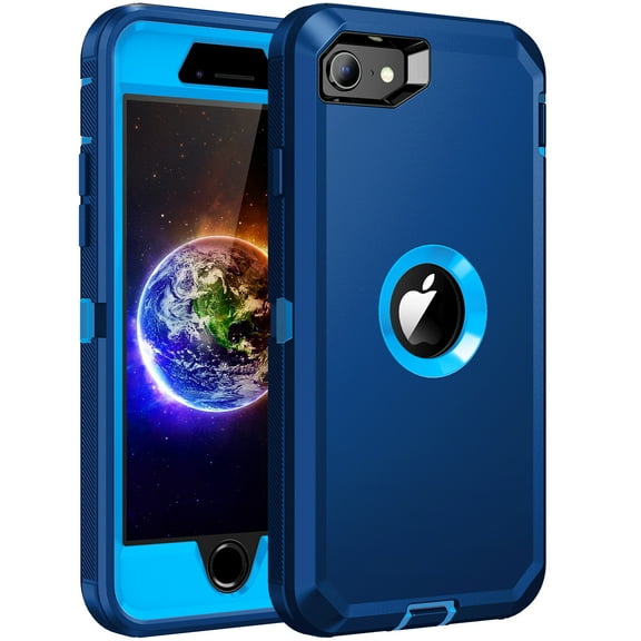 RegSun for iPhone SE 2020 Case,Built-in Screen Protector, Shockproof 3-Layer Full Body Protection Rugged Heavy Duty High Impact Hard Cover Case for iPhone SE 2nd Gen 4.7-inch,Blue
