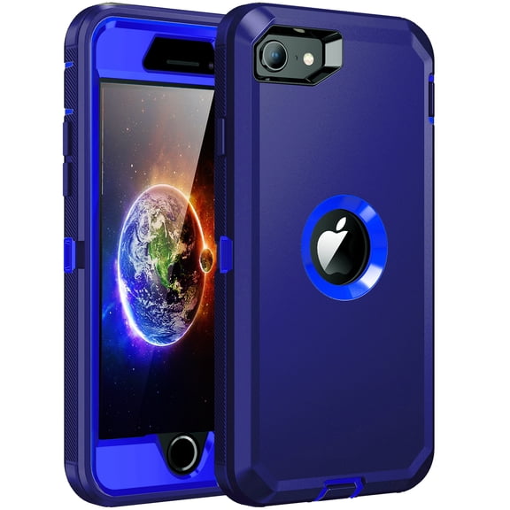 RegSun for iPhone SE 2022/2020 Case,Built-in Screen Protector, Shockproof 3-Layer Full Body Protection Rugged Heavy Duty High Impact Hard Cover Case for iPhone SE 3nd Gen 4.7-inch,Dark Blue