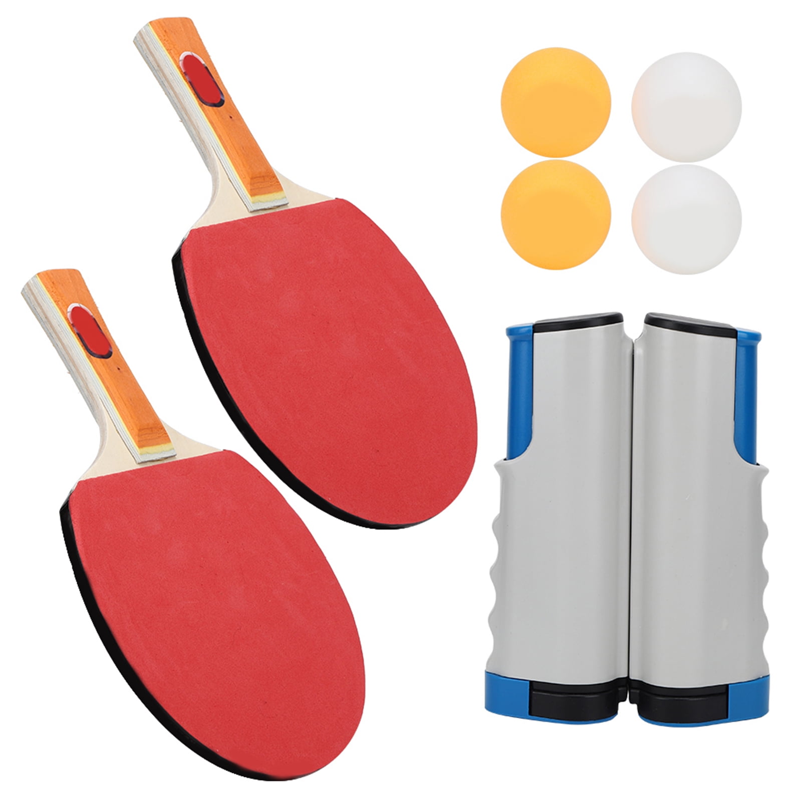 Regail Portable Table Tennis Set with Telescopic Net Rack, 2 Paddles and 4 Ping Pong Balls, Training Accessories, White and Blue, 9.84 inches / 25 cm