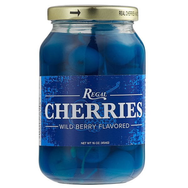 Regal 16 oz. Light Blue Maraschino Cherries with Stems