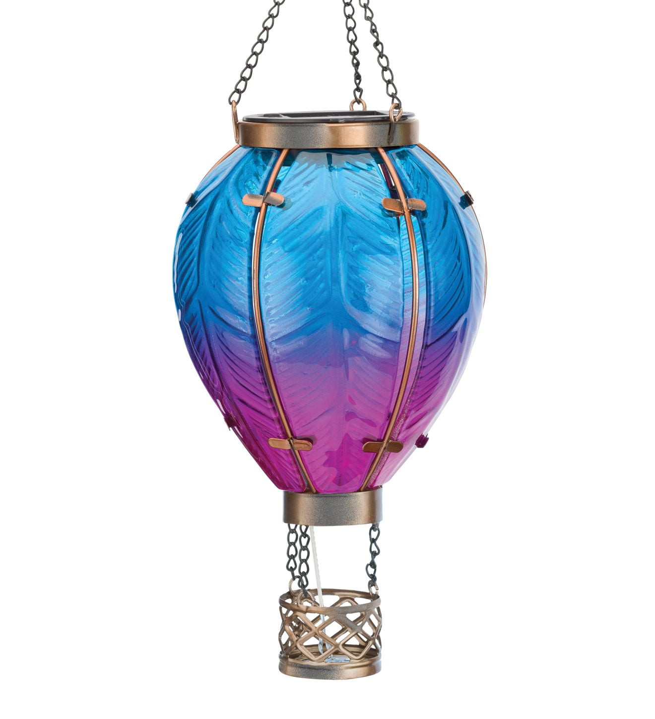 15'' Blue and Purple Metal Glass LED Hot Air Balloon Lantern