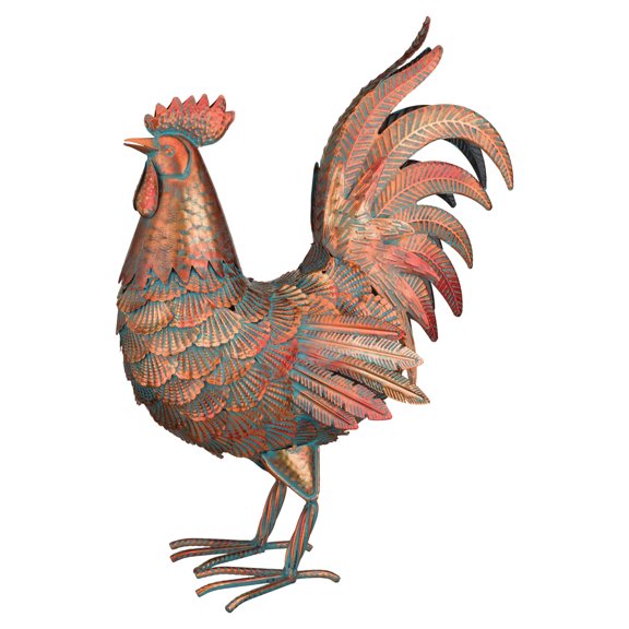Regal Art & Gift Copper Patina Rooster Decor 18" Metal 19.5" Bird Statue