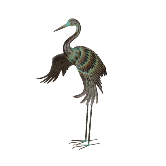 Regal Art & Gift Green Patina Crane - Wing Down Metal 41.75" Bird Statue