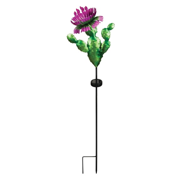 Regal Art & Gift Prickly Pear Cactus Solar Stake - Pink Metal 35.5" Light Lantern