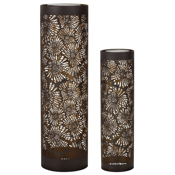 Regal Art & Gift Shadow Cylinder Solar Set/2 - Sunflower Metal 24.5" Light Lantern